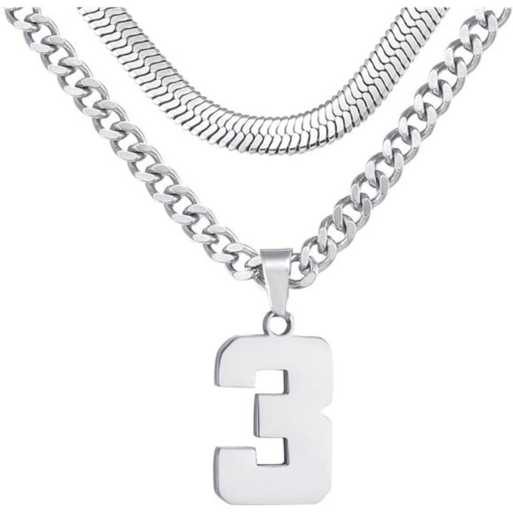 Number 3 Necklace, Layered Necklace for Men, Jersey Number 3 Necklace for Men
